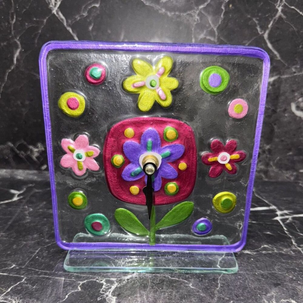 2011 Lori Siebert Hand-Blown Glass Flower Clock Silvestri DEMDACO Whimsical